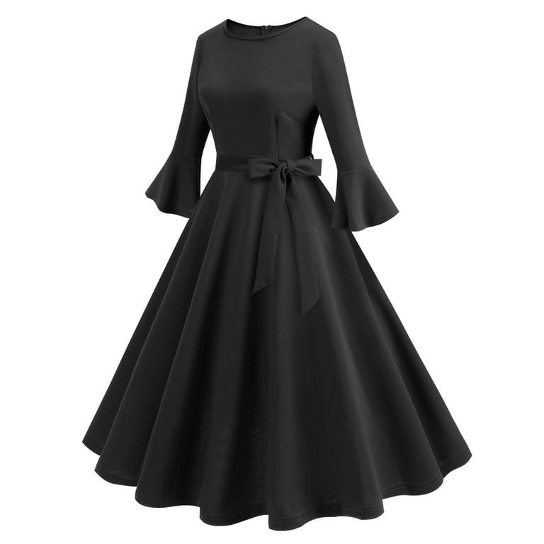 LYEAA Elegant Dresses for Women Long Sleeves Midi Dress Flowy Homecoming  Dress A-line Solid Color Dress 1950s Vintage Fashion Holiday Party Dress  Ball Gown Wedding Guest Dress Black XL - Walmart.com