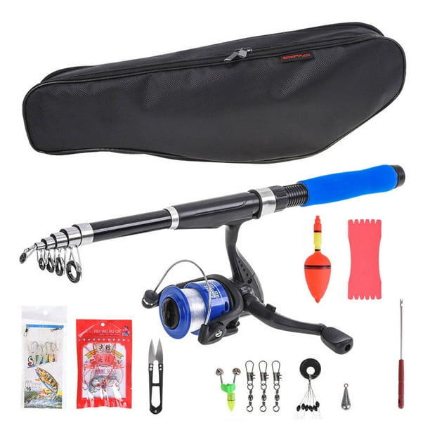 Telescopic Fishing Rod and Reel Combos Full Kit Sea Fishing Pole Spinning  Reel Set with Fishing Lures,Hooks,Barrel Swivel,Carrier Case 