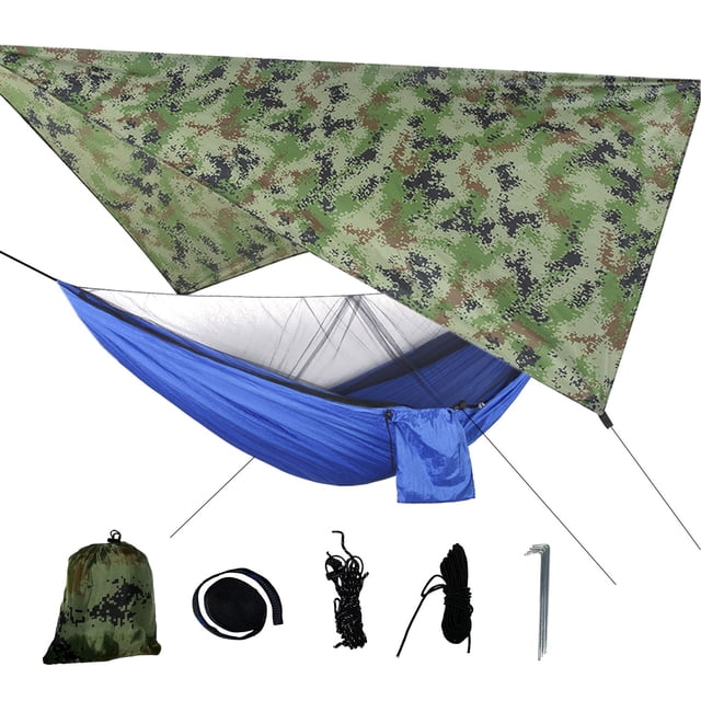 Hamaca portátil ligera para acampar con toldo para tienda, lona impermeable de nailon para lluvia con mosquitera 210T Wmkox8yii jkg1677