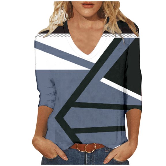 Fesfesfes Womens Oversized T New Women's V-neck Slim Three Quarter Sleeve Digital Printed T-shirt Top Women Clothing 5XL(US:18)