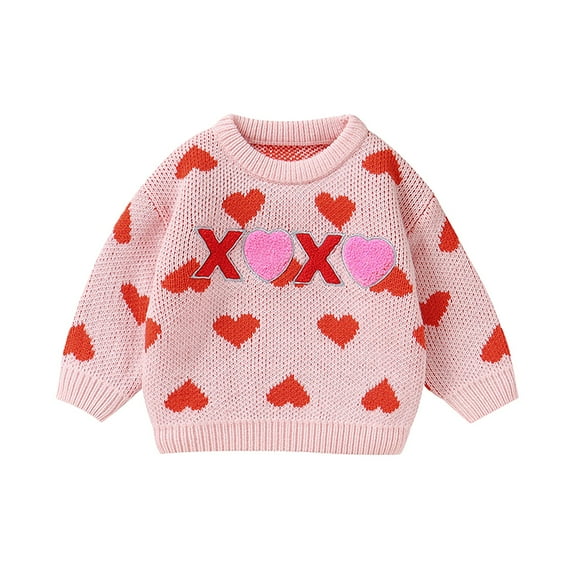 Ruyang Baby Valentines Day Outfit Toddler Girls Boys Long Sleeve Knit Sweater Crewneck Pullover Heart Love Sweatshirt Tops