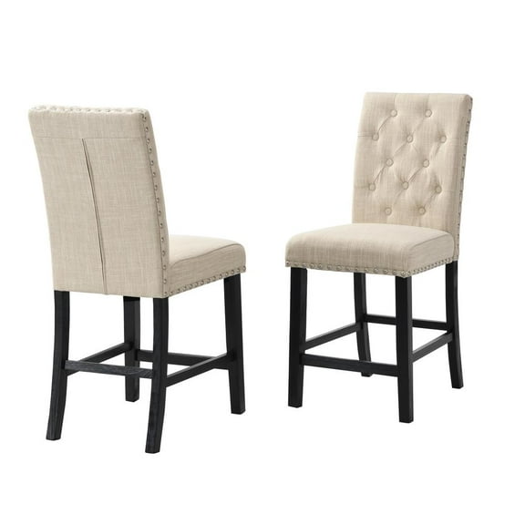 Upholstered Beige Linen Fabric Counterheight Chairs (Set of 2)