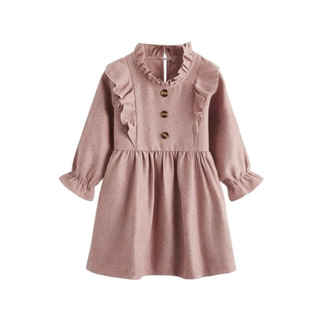 

Toddler Kids Baby Girls Dress Clothes Ruffle Collar Long Sleeves Princess Party Causal Outfits