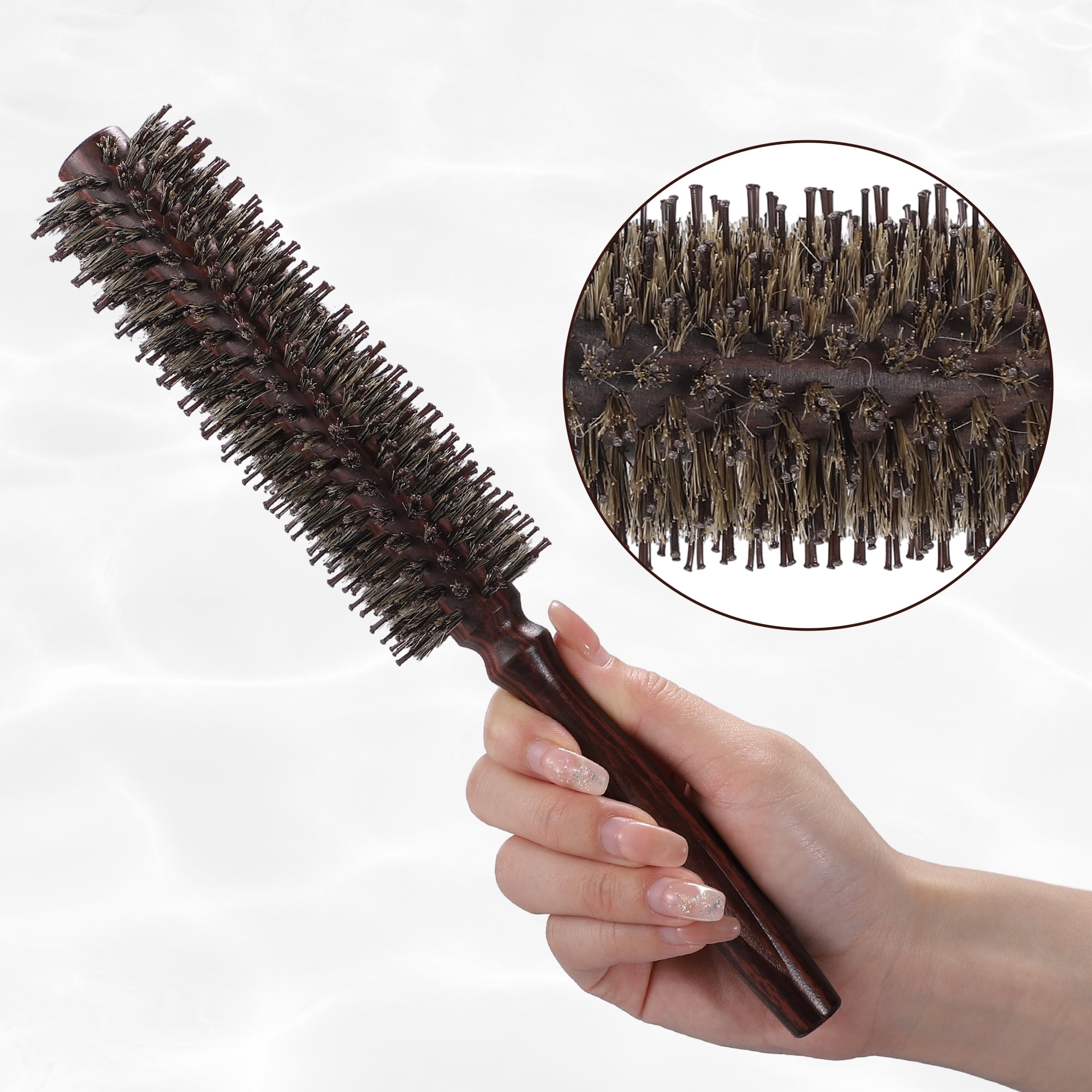Unique Bargains Nylon Bristle Round Curling Hair Twill Comb with Wood Handle Brown L