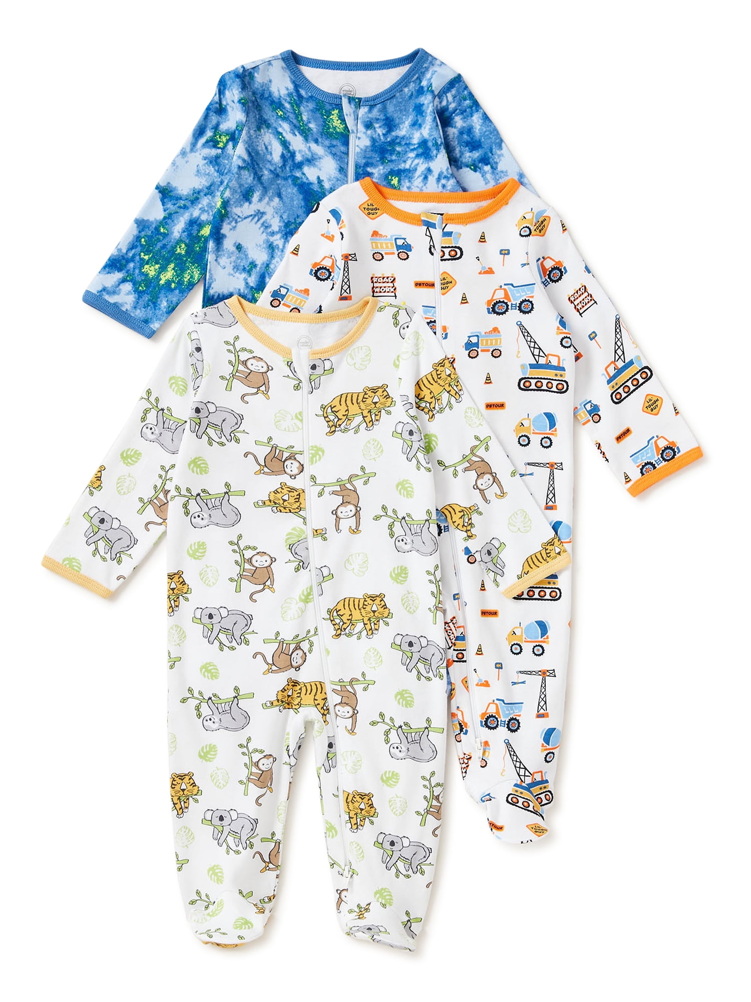 Wonder Nation Newborn Baby Boy Sleep and Play Pajamas, 3 Pack, Preemie6/9 Months
