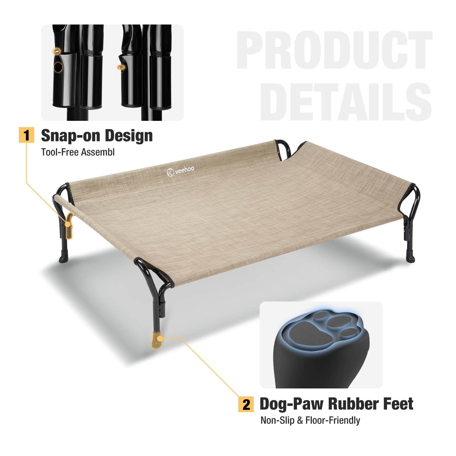 Veehoo Cooling Elevated Dog Bed with Guardrail & Slope Headrest, Teslin Mesh, Large, Beige Coffee
