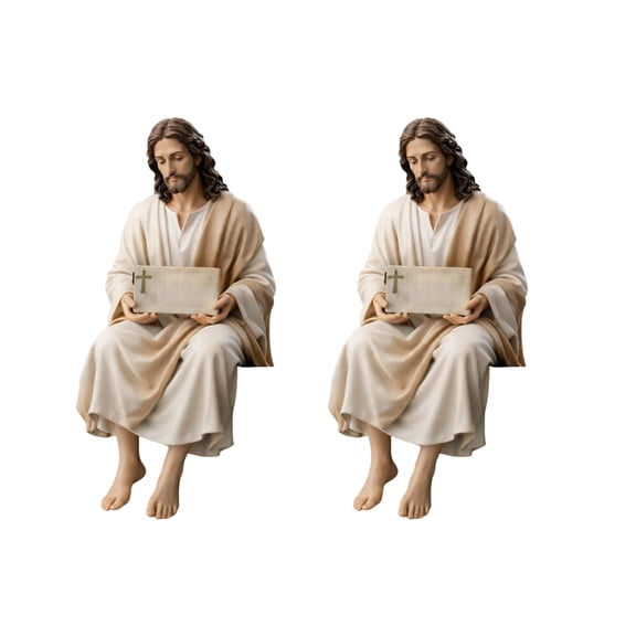 Jesus Resin Desk Companion Figurine, Car Dashboard Home Office Table Decor Jesus Christ Statue, Handmade Sitting Religious Decorative, Unique Spiritual Gift, Faith-Based Desktop Ornament (2PCS)