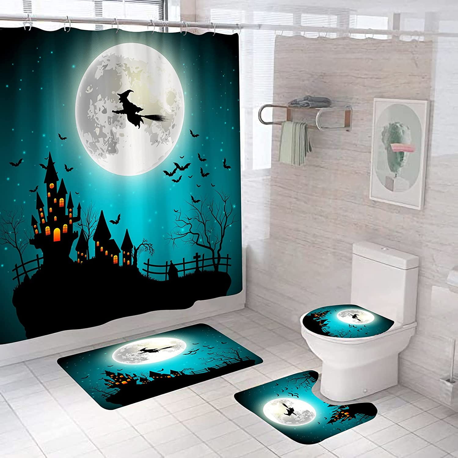 Halloween Shower Curtain Waterproof Shower Curtain with Hooks for