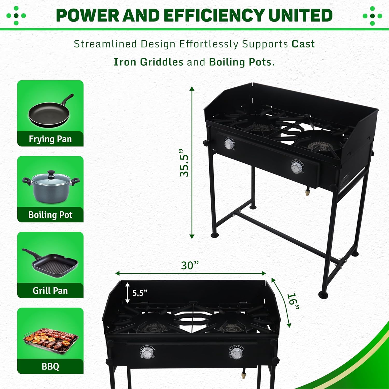 SONRET - Double Burner Propane Outdoor Camping Stove - with Detachable Legs & Wind Panel