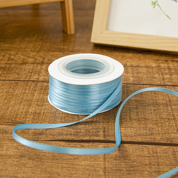 Nvzi Cinta de regalo, cinta fina azul, 2 rollos de 0,3 cm x 45,7 m (50 yardas) de poliéster, para envolver regalos y decorar ramos.