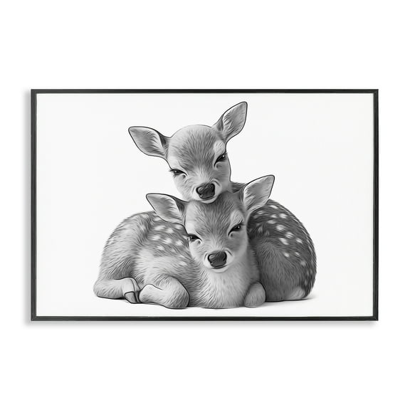 Stupell Industries Two Cuddling Fawns Animals & Insects Painting Black Framed Art Print Wall Art, 18 x 12