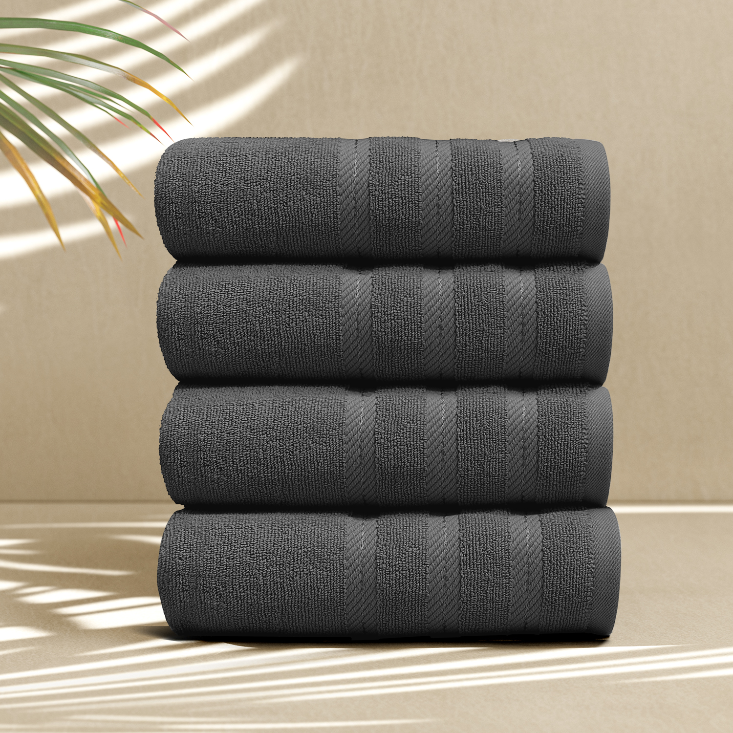 Virtu Hand Towel Sets For Bathroom 100% Ring Spun Cotton Luxury Hand Towel Set 4 Pc Highly Absorbent Towels, Dark Gray