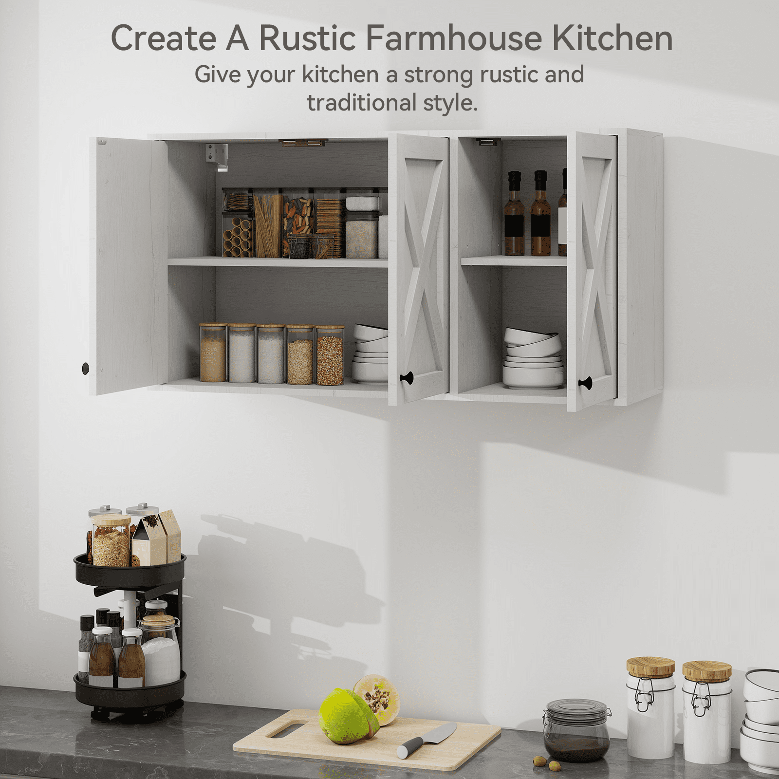 PULUOMIS 36" W Laundry Cabinet, Medicine Cabinet, Bathroom Kitchen Storage Wall Mounted Farmhouse Organizer with Shelves Over Toilet, White