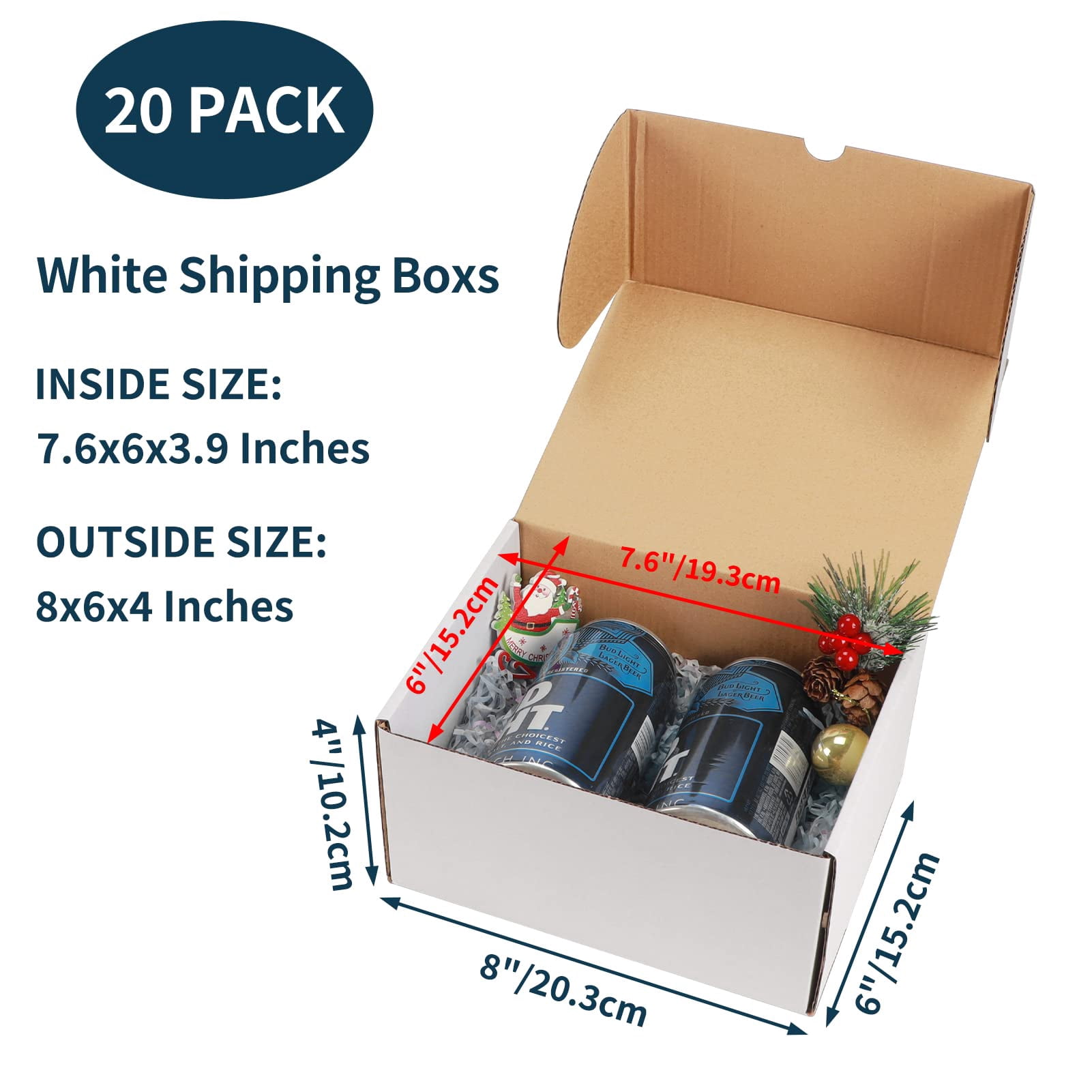 8x6x4 Small Shipping Boxes Set of 20, White Corrugated Cardboard Box for Small Business