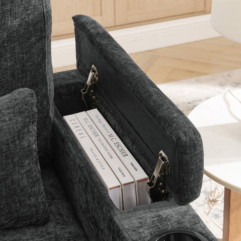 2PCS Single Sofa w/ Storage Ottoman Set, Chaise Lounge w/ Adjustable Backrest, Armchair Sleeper w/ Cup Holder & Phone Holder