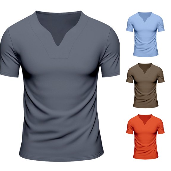 Ulitacool Mens T Shirts Short Sleeve Shirt V Neck Basic Solid Color Tshirt Comfortable Clothing Grey