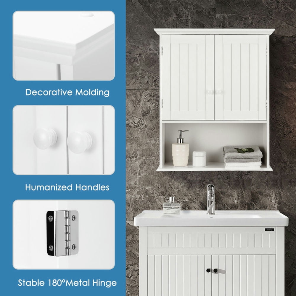 Finihen Bathroom Wall Cabinet, Wall Mounted Bathroom Cabinet, Medicine Cabinet, 2-Door Wall Mount Bathroom Storage Cabinet with Open Shelf, for Bathroom, White Finihen Bathroom Wall Cabinet, Wall Mounted Bathroom Cabinet, Medicine Cabinet, 2-Door Wall Mount Bathroom Storage Cabinet with Open Shelf, for Bathroom, White