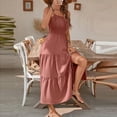 thumbnail image 3 of cocolona Womens Summer Spaghetti Strap Maxi Dress Smocked Waist Tiered Ruffle Flowy Long Dress Fashion Casual Sundress, 3 of 5
