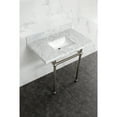 thumbnail image 2 of Kingston Brass KVBH3022M8SQ8 Templeton 30-Inch Carrara Marble Console Sink with Brass Legs (8-Inch, 3-Hole) in Carrara Marble White/Brushed Nickel, 2 of 7