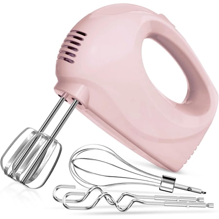 Electric Handheld Mixer 5-Speed Portable Kitchen Mixer with Stainless Steel Whisk Attachments for Baking and Cooking, Pink