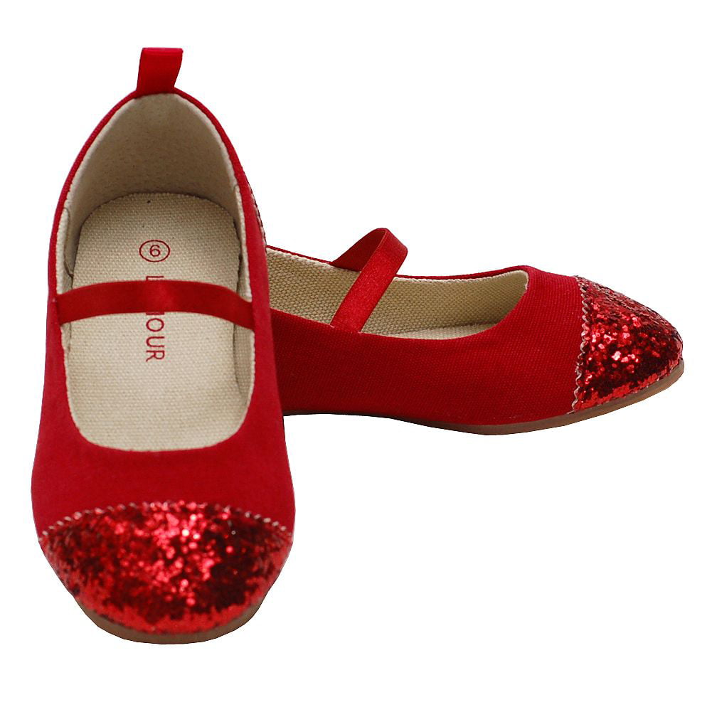 L'Amour Red Glitter Heel Toe Mary Jane 