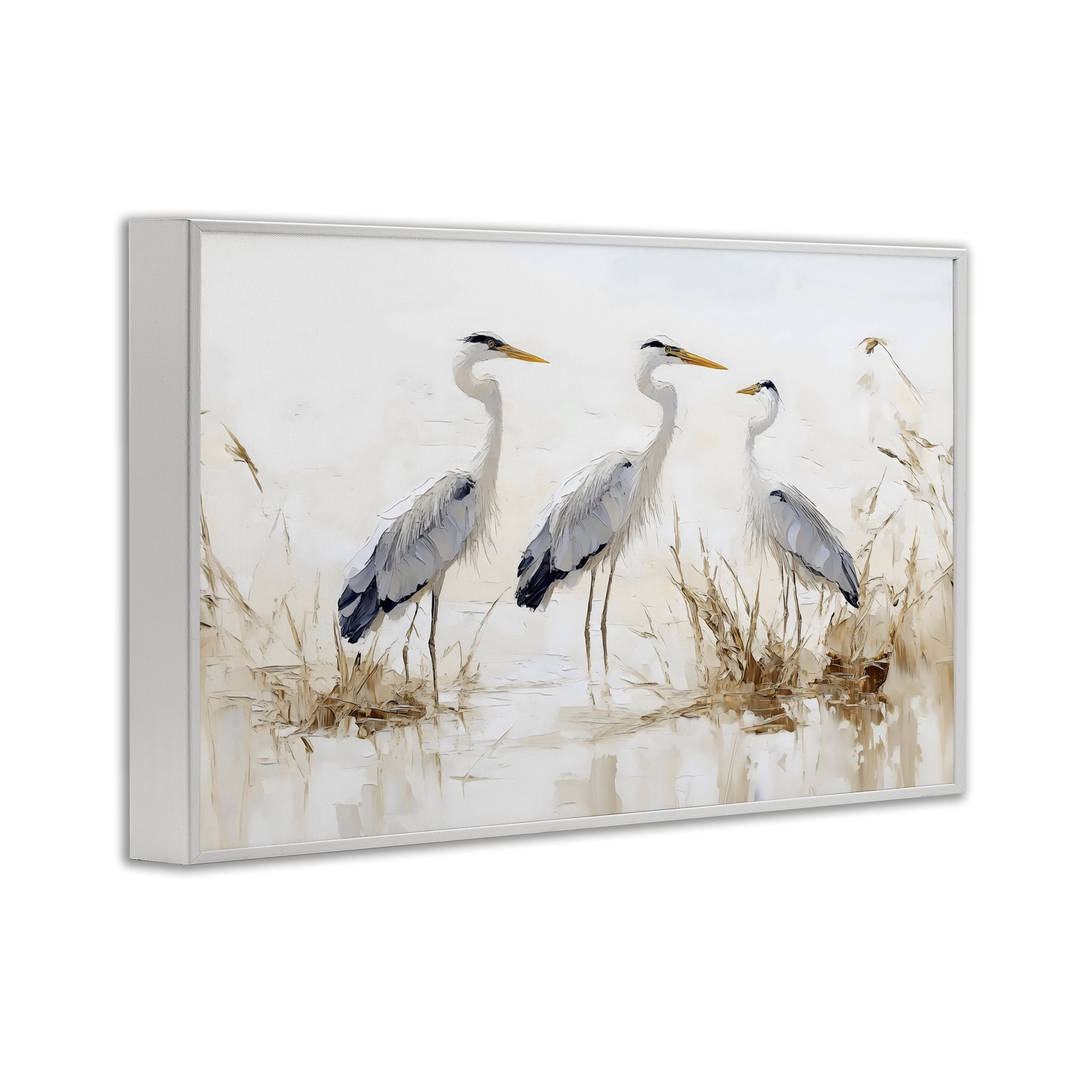 Stupell Industries Neutral Blue Herons in Reeds White Framed Giclee Art, design by LSR Design Studio