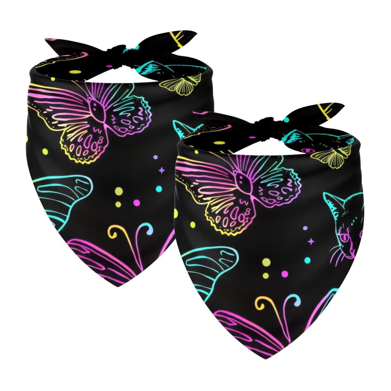PhooArto Neon Cats Butterflies Pattern Dog Bandanas 2 Pack Soft Washable Pet Scarf Triangle for Large Dogs Puppies and Cats
