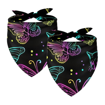 PhooArto Neon Cats Butterflies Pattern Dog Bandanas 2 Pack Soft Washable Pet Scarf Triangle for Large Dogs Puppies and Cats