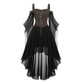 thumbnail image 2 of SEAOPEN Halloween Costume Women Lace Up Cold Shoulder Medieval Renaissance Corset Dress Witch Fairy Bell Sleeve Gothic Dress Brown,L, 2 of 4