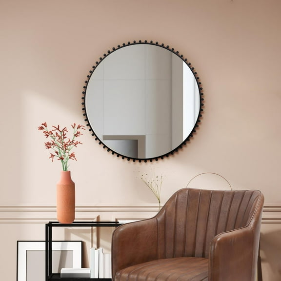 Tyler Dillon Hand Forged Round Beaded Metal Framed Mirror - 34"D