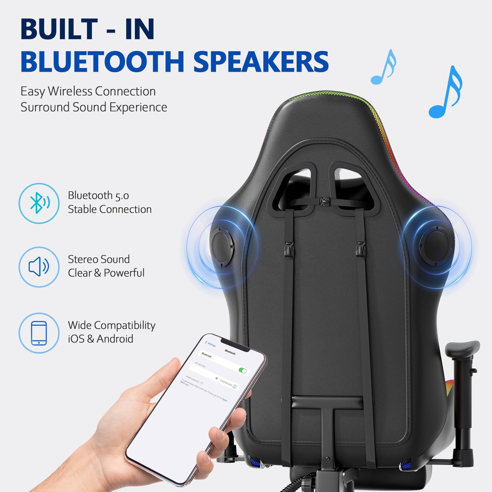 Mr IRONSTONE RGB Gaming Chair with Bluetooth, Blue/Black photo 6