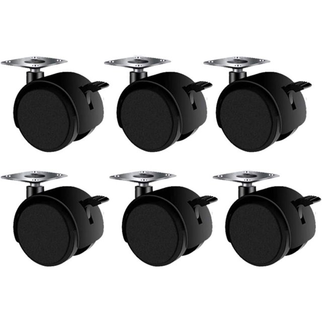 Ruedas para muebles de doble rueda (paquete de 6), ruedas de nailon giratorias de 50 mm y 360 °, con frenos, ruedas giratorias universales resistentes sin marcar, con rodillos de placa fija