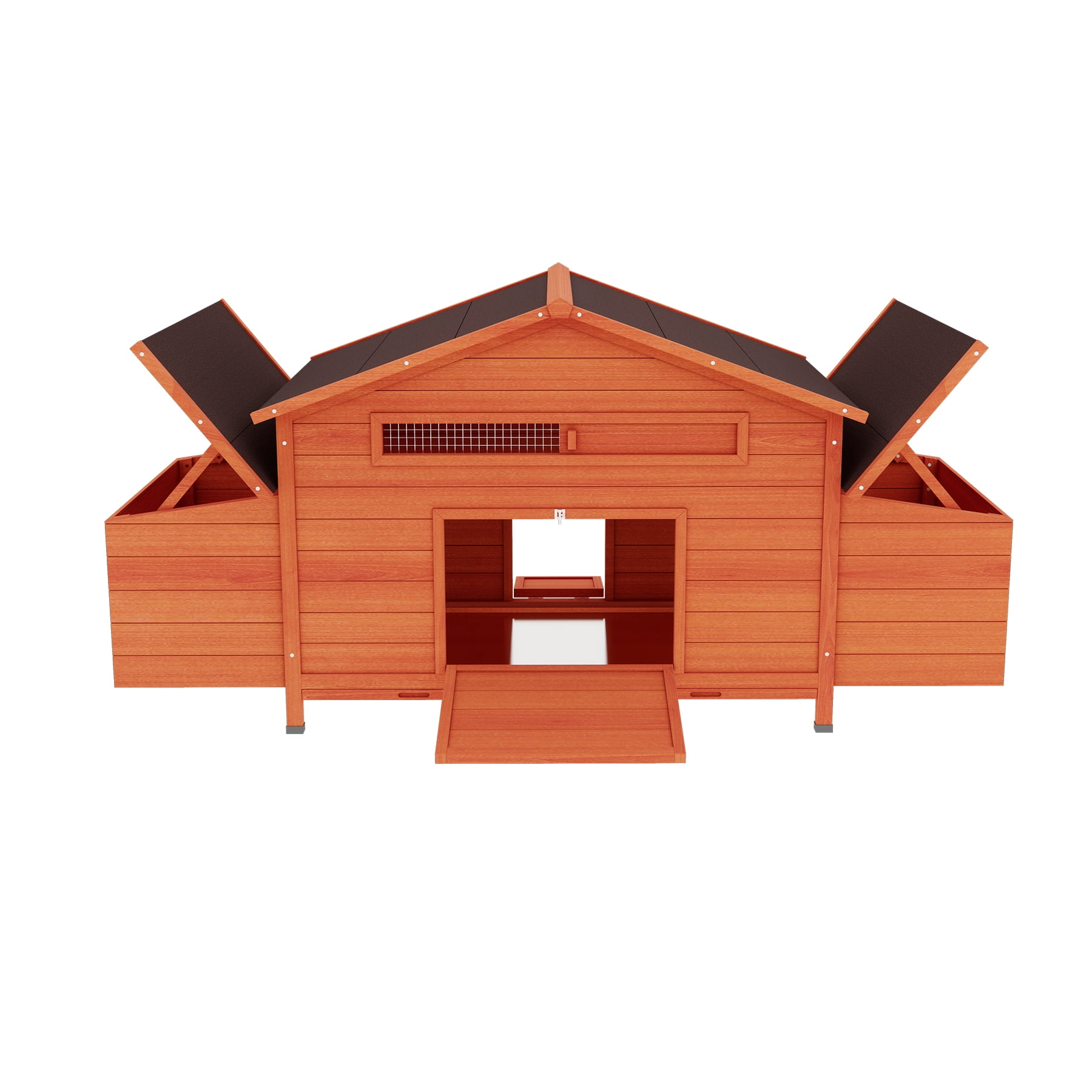 Pefilos 67" Outdoor Chicken Coop with Nest Boxes, Solid Firwood Rabbit Cages, Large Hen House with Water-Resistant Roofs, Orange