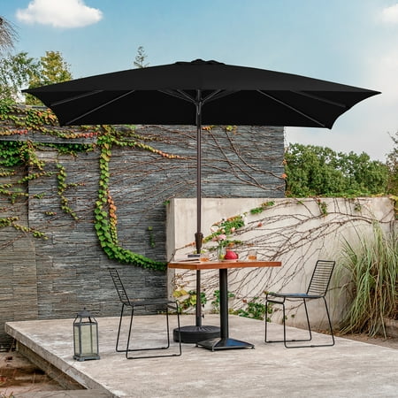 JUSTLET 8 x 10 ft Outdoor Rectangular Patio Market Umbrella  Black