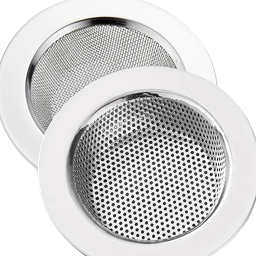 2 Pcs Kitchen Sink Strainer Stainless Steel,Mesh and Punching,Kitchen Sink Drain Strainer,Sink Strainers with Large Wide Rim 4.5" Diameter for Kitchen Sinks