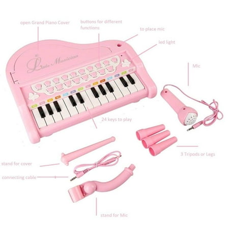Elegantoss 24 Keys Multi functional Musical Mini Piano with colorful lights MP3 Record Play function and Microphone for Children,