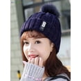 thumbnail image 5 of BadPiggies 2-Pieces Winter Knitted Beanie Hat Scarf Set Thick Warm Velvet Lining Skull Ski Cap with Pompom for Men Women, Navy Blue, 5 of 8