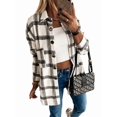 thumbnail image 2 of Women Flannel Shacket Plaid Button Down Long Sleeve Shirts Jacket Coats Fall Outfits Fashion Clothes White M, 2 of 8