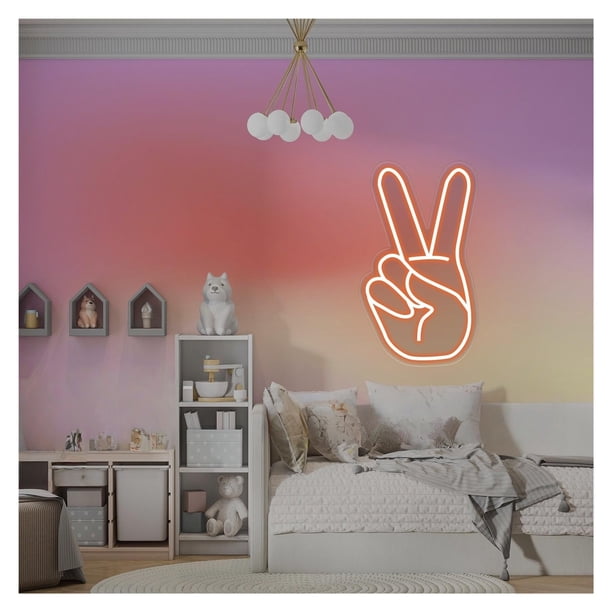 Letrero De Neón Mano La Victoria, Ideal Para Habitación Infantil, Club, Bistró, Fiesta, Decoración Pared, Regulable, 40cmx24cm