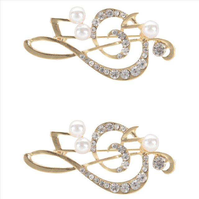 2X Elegante Nota de la Música Broche para Las Mujeres la Niña Accesorios de Vestido Broche de Cristal de Oro Broche de Diamantes de Imitación 5.6cmx3cm