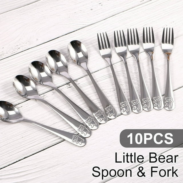 Kids Silverware Set 10 Pieces Toddler Utensils Stainless Steel Children‘s Safe Flatware Set Baby Fork and Spoon Set Kids Cutlery Set