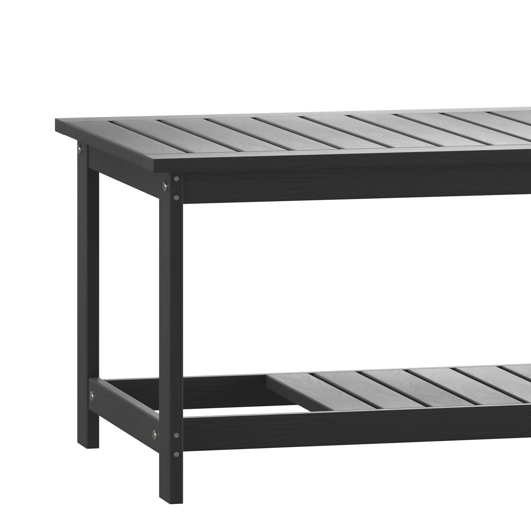 Merrick Lane All-Weather Poly Resin Wood Two Tiered Adirondack Slatted Coffee Conversation Table in Black