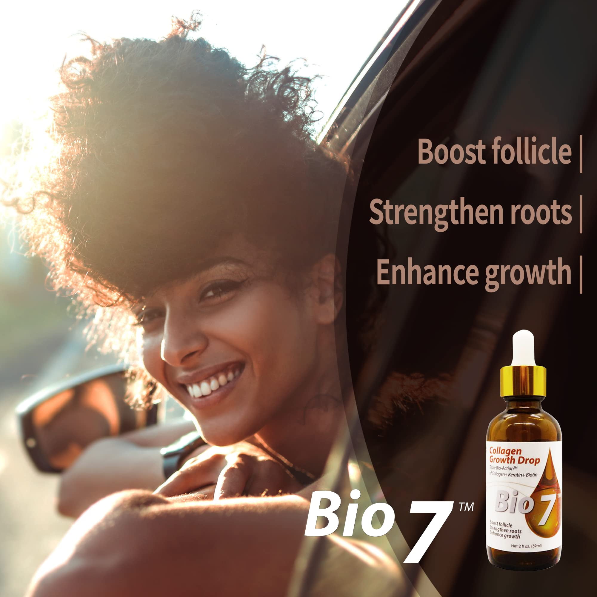 BIO7 COLLAGEN HAIR GROWTH DROP TRIPLE BIO-ACTION OF COLLAGEN + KERATIN + BIOTIN - 2 Fl Oz (2 Pack) - Boost Follicle, Strengthen roots, Enhance Hair Growth, Repair and Grow Damaged Hair