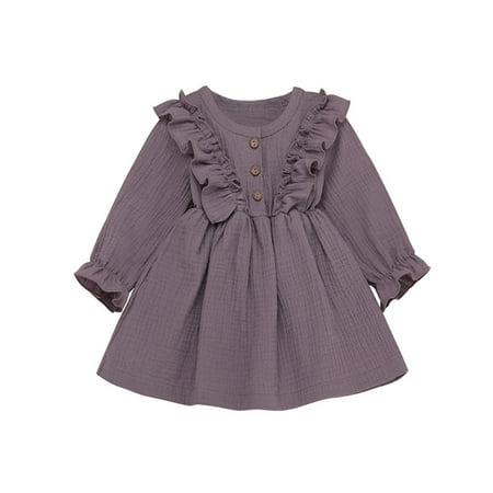 

Efsteb Fall Toddler Girl Dress Ruffles Long Sleeve Vintage Kids Solid Color Dresses Tops Casual Comfotable Winter Clothes Purple 2-3 Years