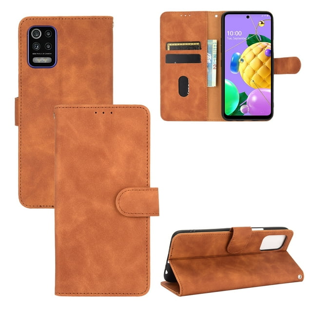 Pour LG K52/ K62 Étui en Cuir PU à Rabat avec Fentes pour Cartes Support Pliant folio-Marron