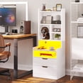 thumbnail image 7 of Afuhokles Nightstand Set of 2 with Charging Station and LED Lights, Night Stand with Bookshelf,Bedside Table with Drawers, White, 7 of 7