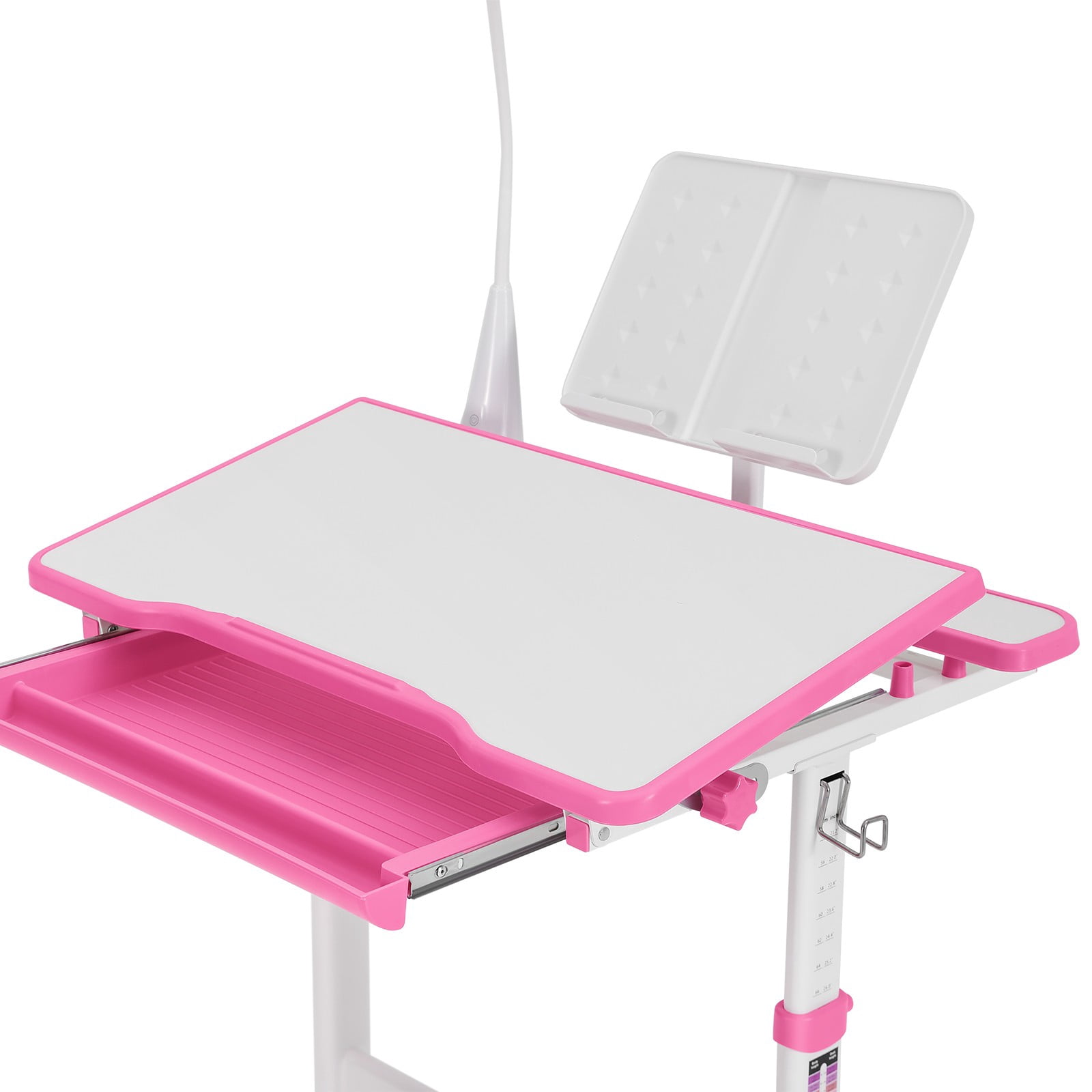 COSVALVE Height Adjustable Kids Study Desk & Chair Set Children School Girl Table Large Writing Board Desk with LED Lamp,Drawer,Bookstand(Pink)