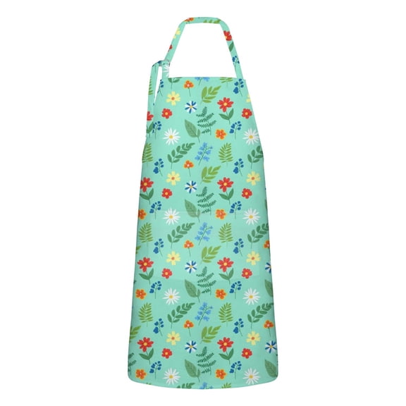 Pioneer Flower Floral Print Pattern Apron for Women and Men, Cotton Linen Waterproof with Pockets, Adjustable, 33x27 Inch for Kitchen, Gardening, BBQ, Salon
