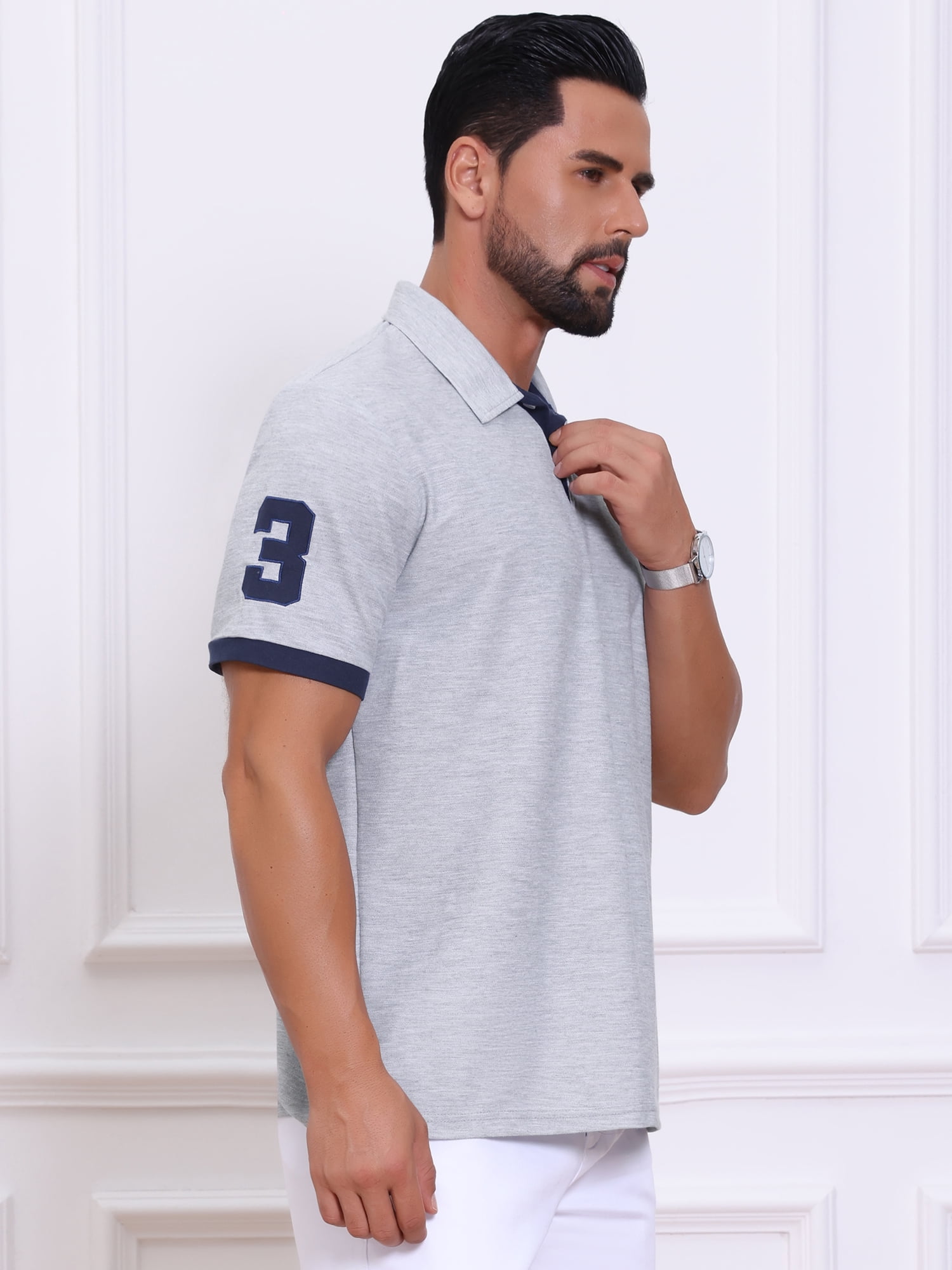 DARING DIVA Men's Pique Contrast Color Short Sleeve Golf Polo Shirts XL Gray