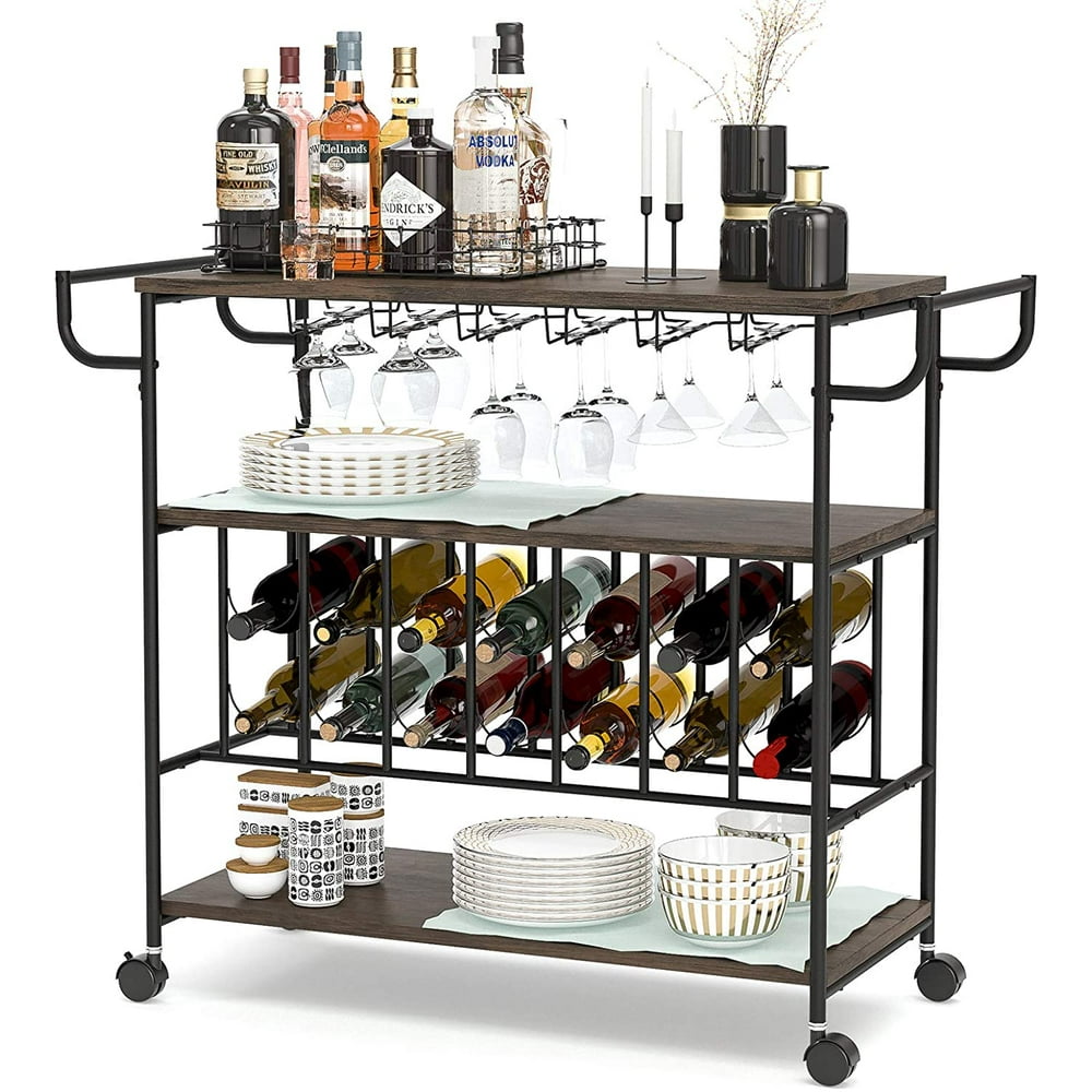 Mecor Industrial Bar Serving Cart, Mobile Rolling Kitchen Island Wine